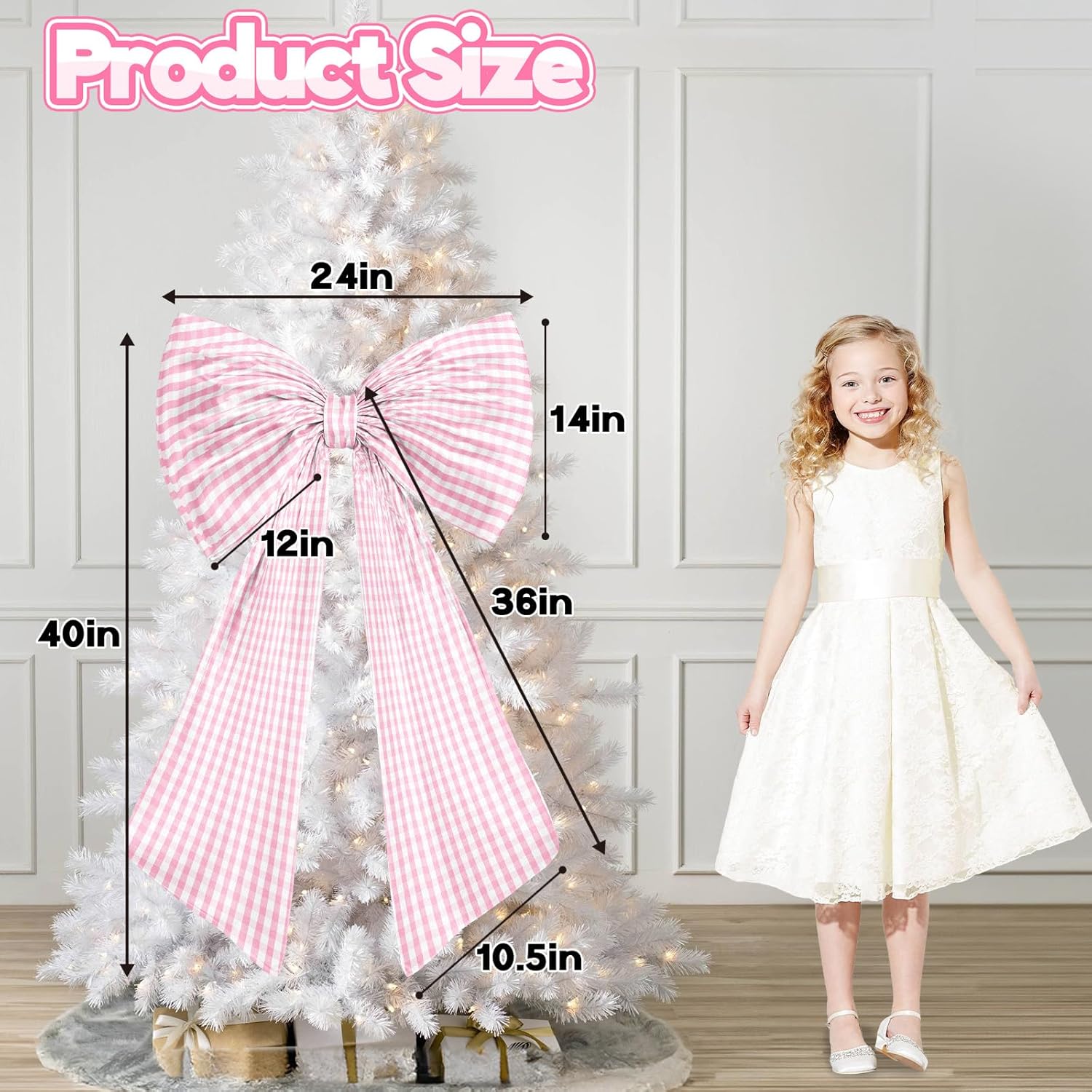 Skiennix Giant Pink & White Checkered Bow - Perfect for Girls' Birthday Party Decor | Textured Cotton, Large Size