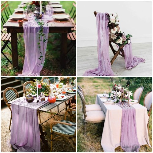 30 Pcs Lavender 10FT Cheesecloth Table Runner 23" x120" Boho Gauze Table Runner Romantic Cheese Cloth Table Runners for Wedding Arch Bridal Shower Baby Shower Birthday Party Anniversary Banquet Décor