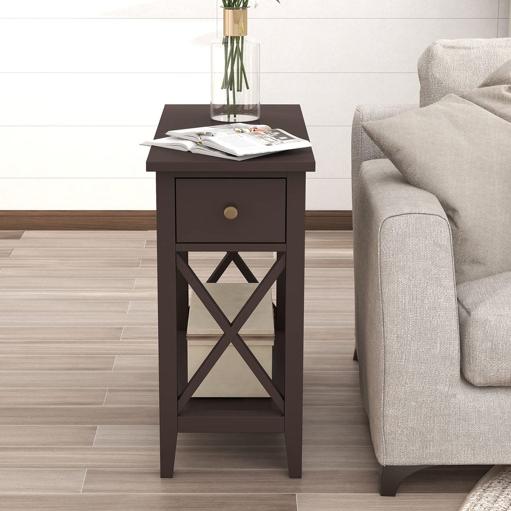 ChooChoo End Table, Flip Top Narrow End Table with Drawer, Accent Small Side Table Nightstand for Living Room, Bedroom, and Small Spaces, Espresso