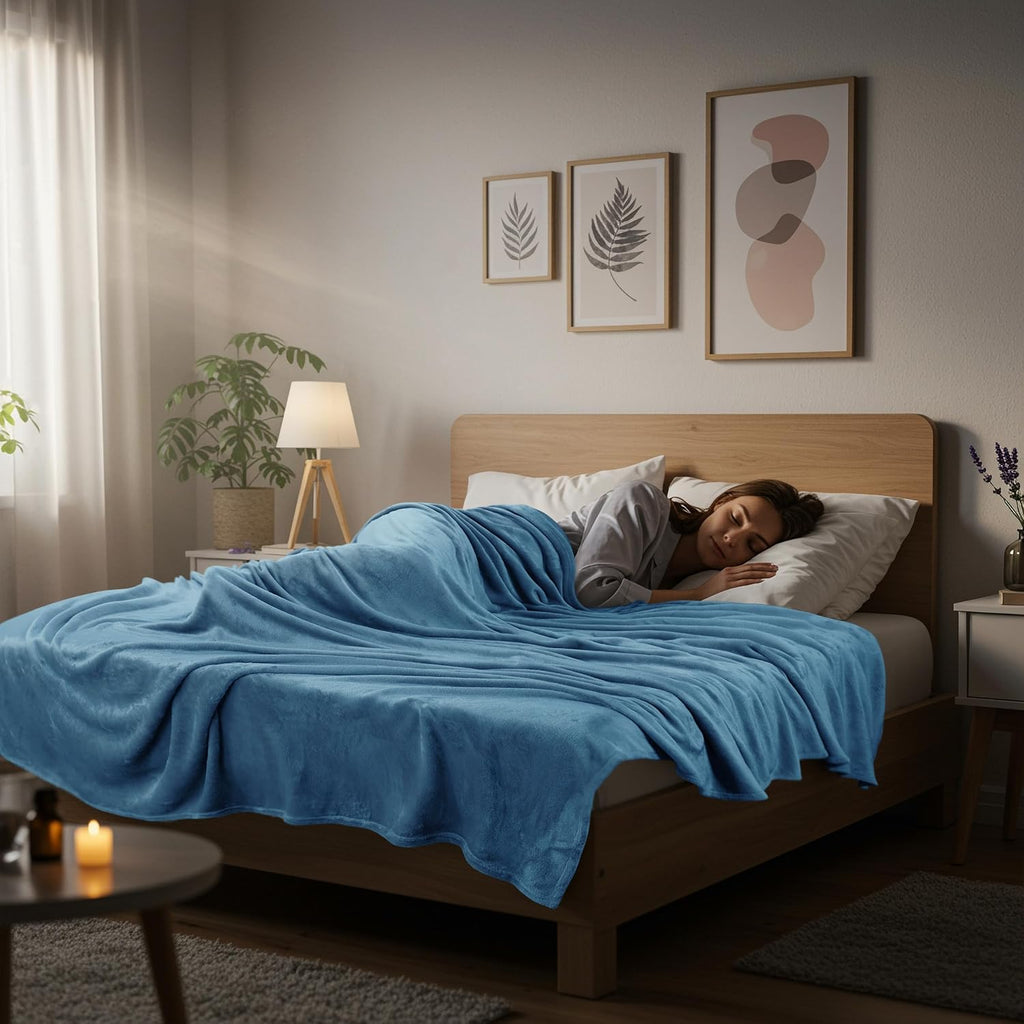 Utopia Bedding Fleece Blanket - Luxury Soft Anti-Static Microfiber in Washed Blue | Queen Size (90x90 Inch)