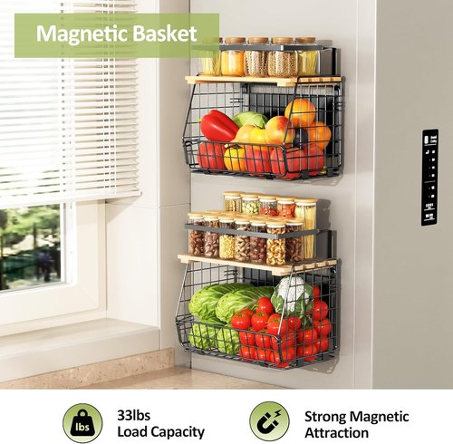 Magnetic Shelf for Fridge by [Brand Name] - 2-Pack Fruit & Vegetable Storage Bins - Kitchen Organizer