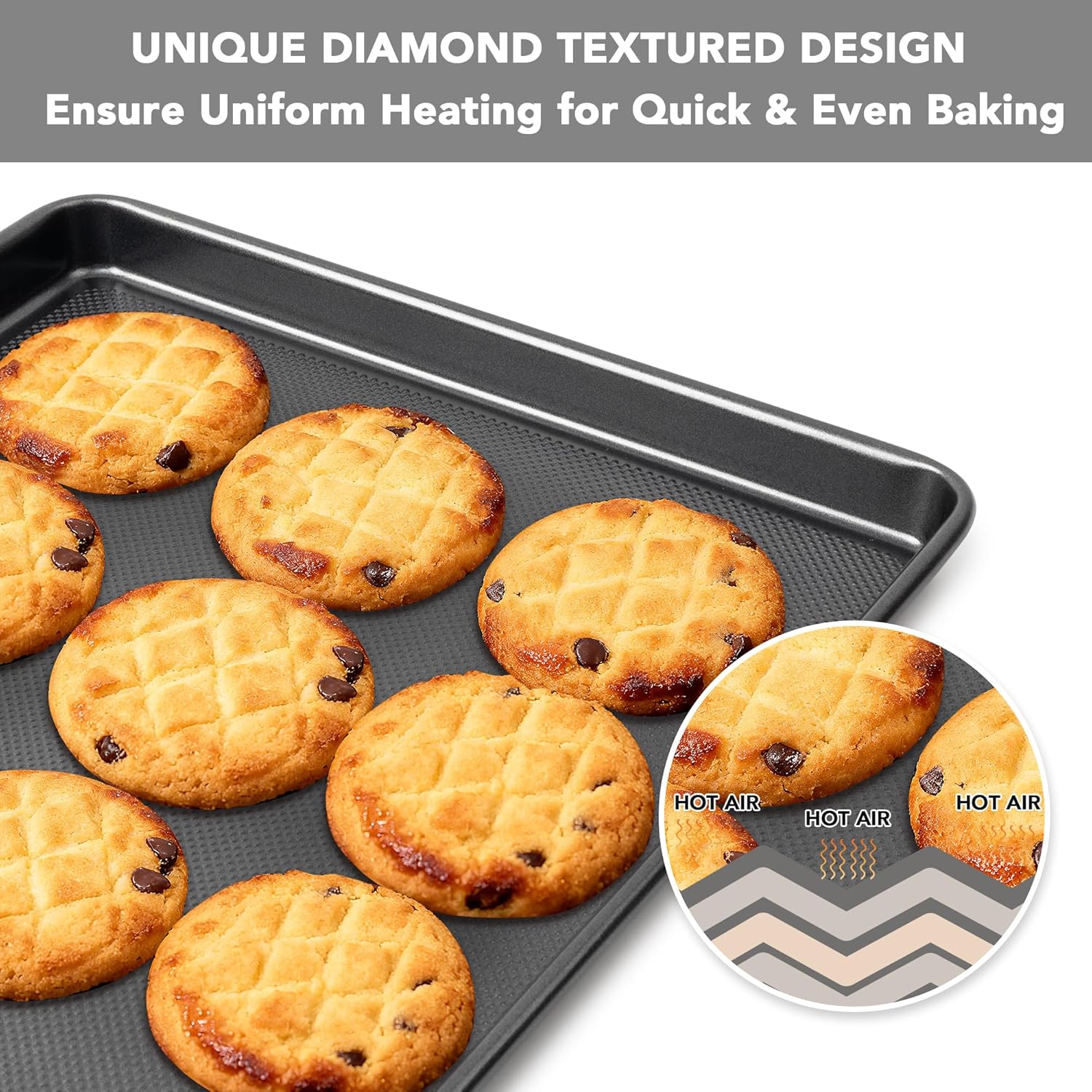 Tiawudi Baking Sheet Pan Set - Heavy Duty Nonstick Cookie Sheets with Diamond Texture | 3-Piece Carbon Steel Set
