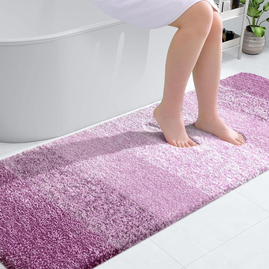OLANLY Bathroom Runner Rug - Extra Soft Microfiber Mat with Rubber Backing | 70x24, Quick Dry, Pinkish-Purple