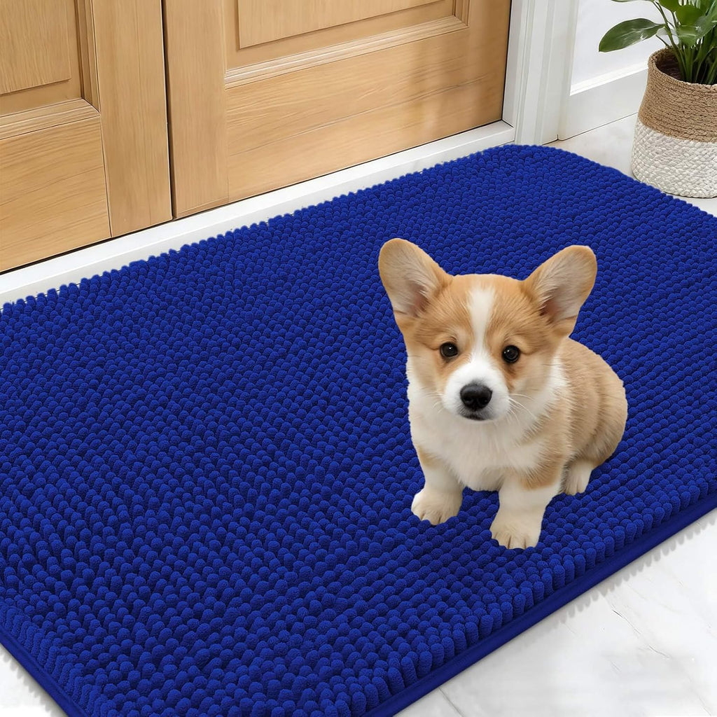OLANLY Dog Door Mat - Absorbent Non-Slip Washable Doormat for Muddy Paws | 24x16 Royal Blue