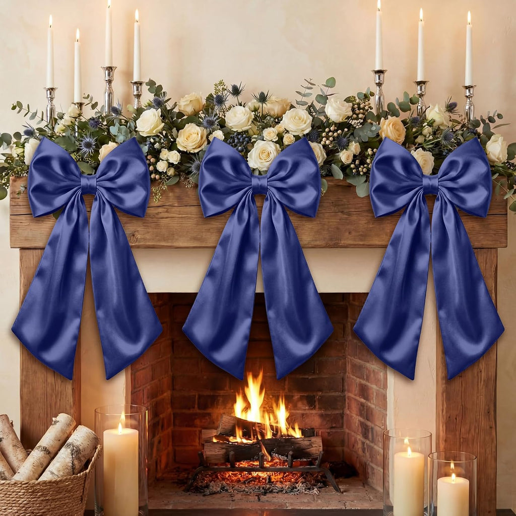 Suncalla Large Satin Navy Blue Bow Decorations - 3 Pcs | Perfect for Weddings, Birthdays, & Parties