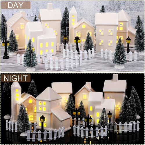 Fovths LED Lighted Winter Village Building Figurines - 39-Piece Holiday Desktop Ornament Set