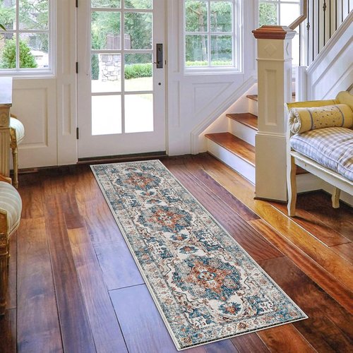 Hallway Washable Runner Rug - Vintage Soft Non-Slip Carpet for Entryway | 2x7 Brick Design