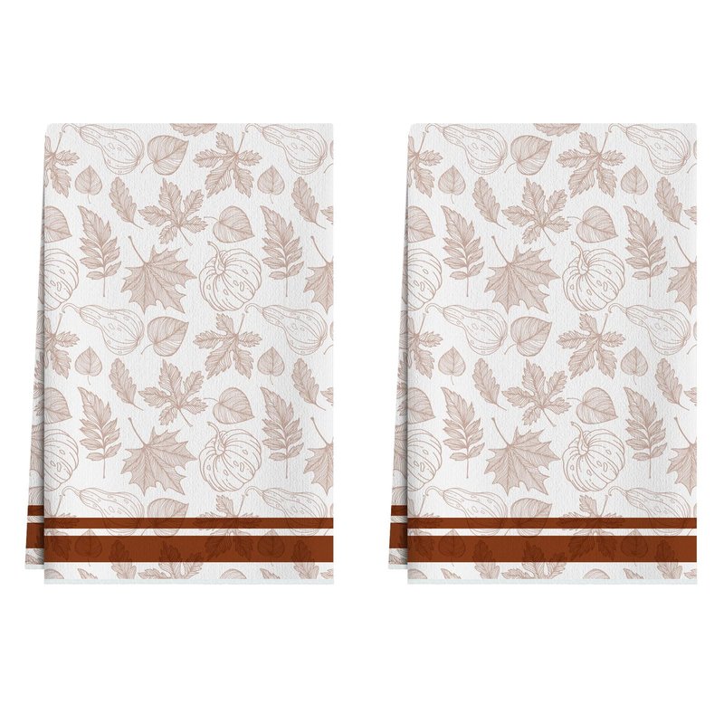 XCHI Fall Sketch Pumpkin Maple Leaf Dish Towels 18x26 Inch Hand Kitchen Towels Dishcloth Home Decorations Set of 2