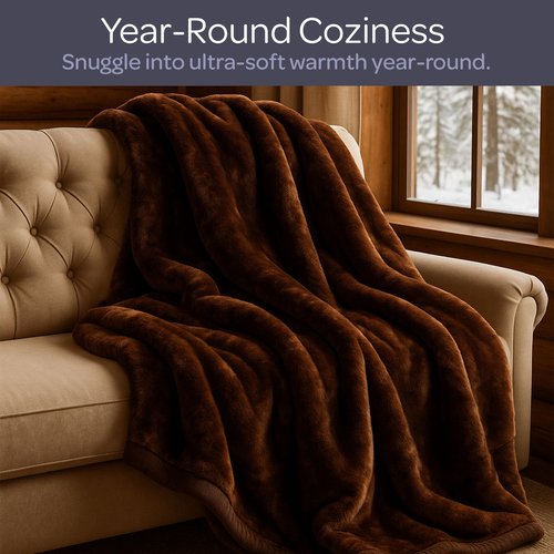 Bedford Home Faux Fur Throw Blanket - Oversized 91x81 Soft Mink-Style, Machine-Washable Bedding - 7.8lb Heavy Throw Blanket for Bed or Sofa (Coffee)