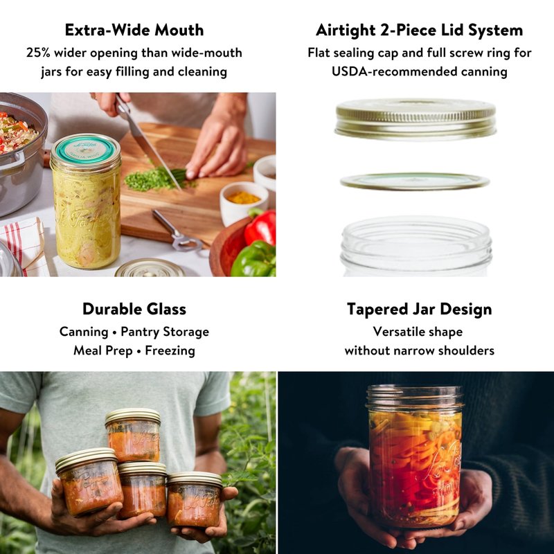 Le Parfait Familia Wiss 32oz (1L) Extra Wide Mouth (110mm) Glass Canning Jar – 1PK Made in France, Airtight 2-Piece Lid, Reusable Zero Waste & Eco-Friendly for Kitchen Storage & Meal Prep