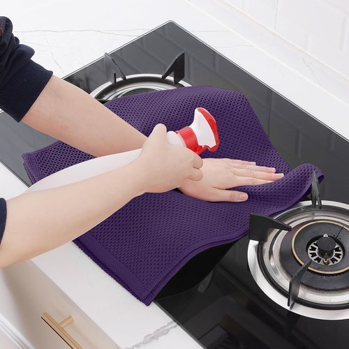 Homaxy Kitchen Dish Towels - Ultra Soft 100% Cotton Waffle Weave, Quick Drying, 13 x 28 Inches, 12-Pack, Eggplant