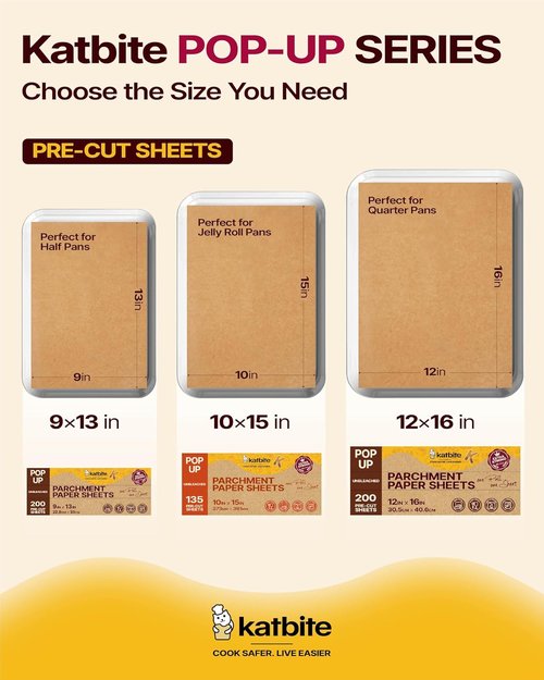 Katbite Parchment Paper Sheets - 200 PCS Precut Unbleached Baking Paper | 12x16 Inches, Non-Stick & Heavy Duty