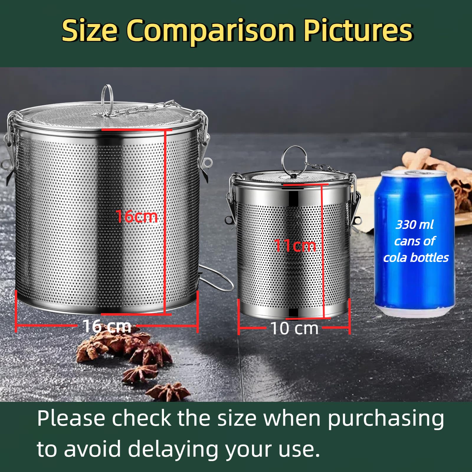 Vexillaris Seasoning Strainer, Stainless Steel Spice Filter, Cooking Spice Filter, Mesh Design Tea Ball Strainer Soup Seasonings Seperation Basket Filter with Chain Hook for Home Restaurant (0.86L)