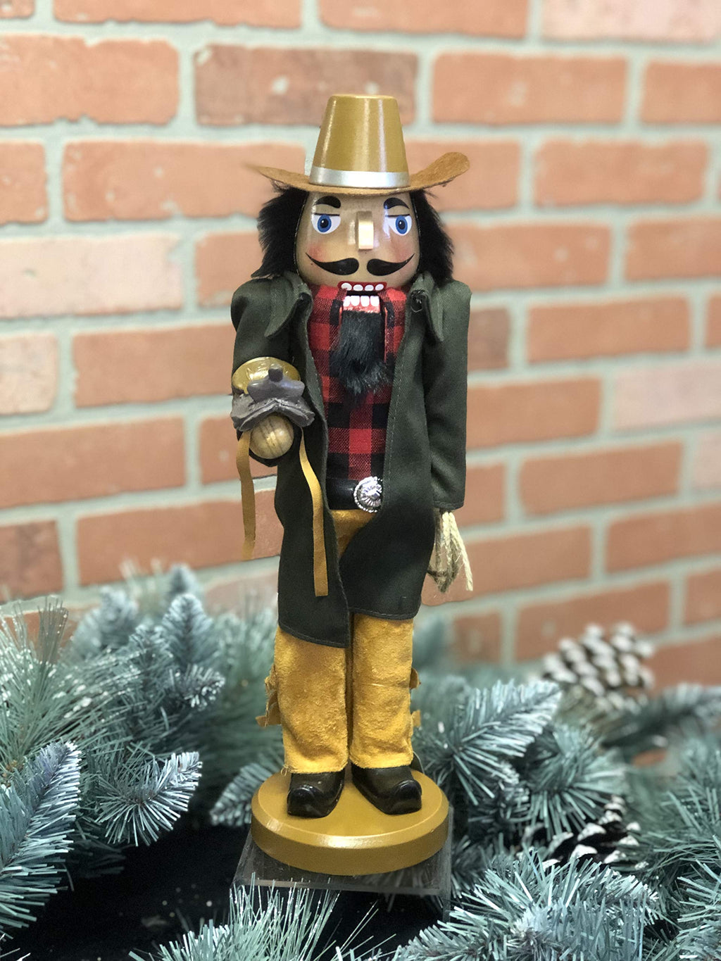 Santa's Workshop Leather Duster Cowboy Nutcracker, 14" Tall, Brown/Red/Black/Tan