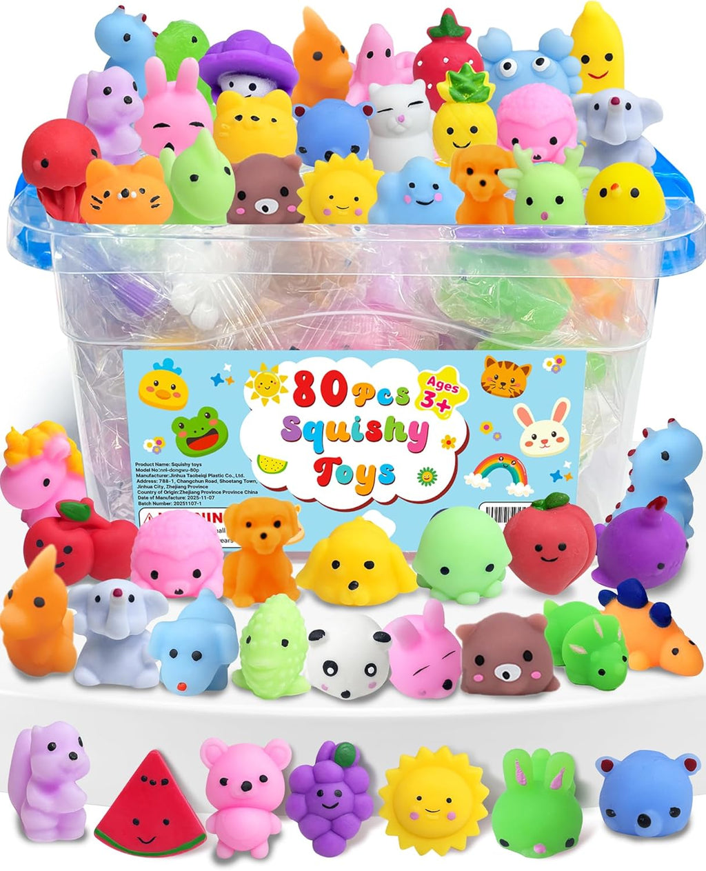 Squishy Toys 80 Pack by Kawaii | Fun Party Favors for Kids 3-12 | Ideal for Classroom Prizes & Goodie Bags