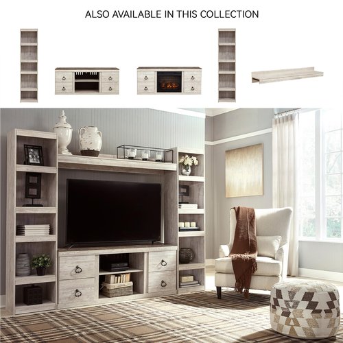 Signature Design by Ashley Willowton Coastal Entertainment Center Pier Bookcase with 3 Adjustable Shelves, Whitewash
