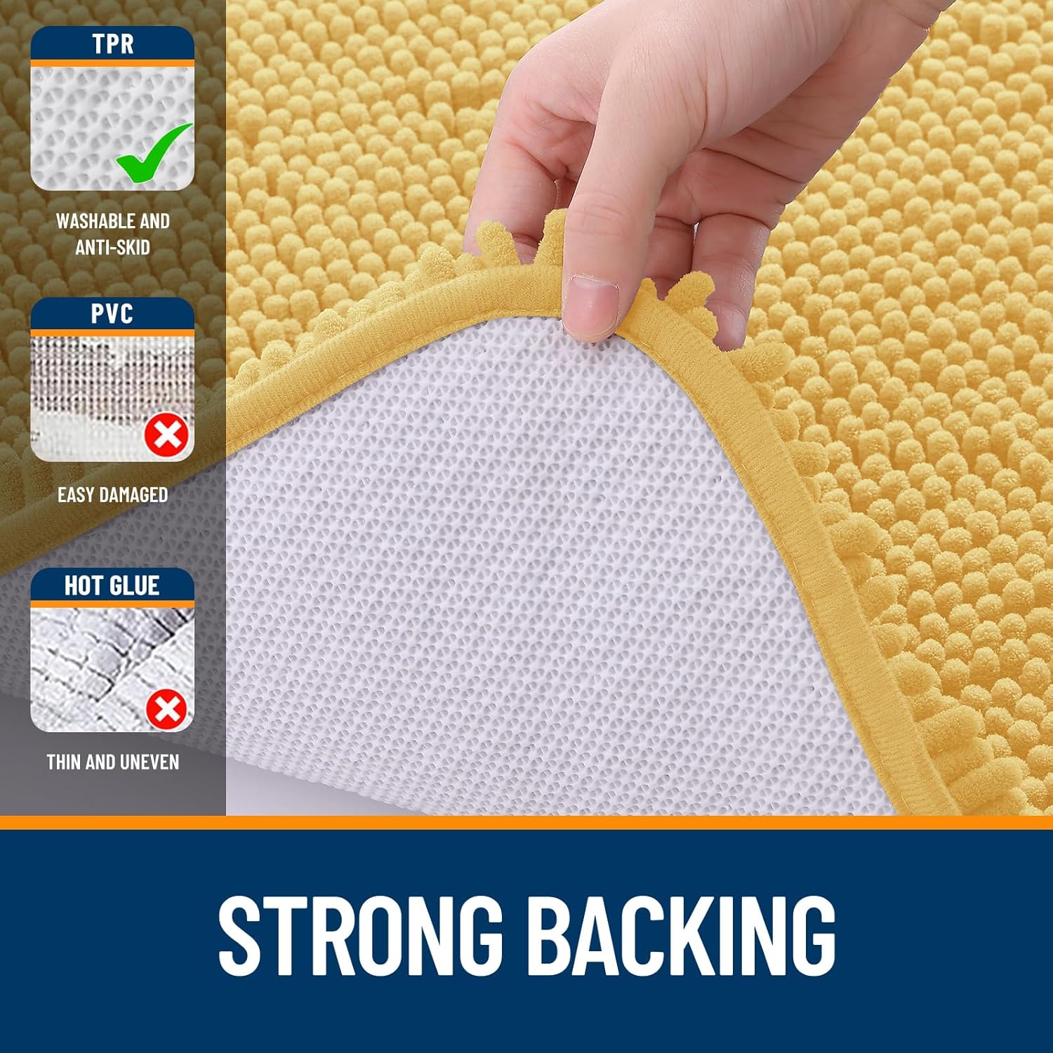 OLANLY U-Shaped Toilet Rug - Extra Soft Chenille, Quick-Dry, Non-Slip Bath Mat | 24x20 Inches, Yellow