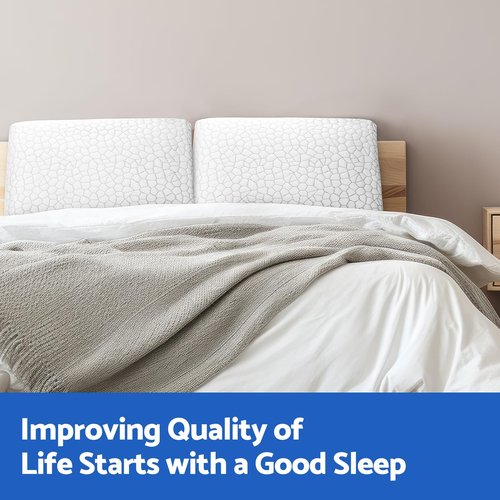 CushZone Memory Foam Pillows for Sleeping, Bed Pillow with Removable and Machine Washable Cover, Bed Pillow for Side, Back and Stomach Sleepers, Standard Size (2 Pack)