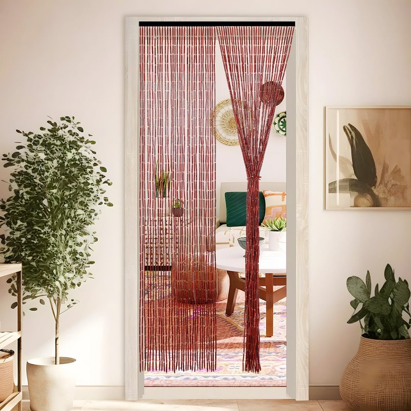 Boshen Handmade Bamboo Beaded Curtains for Doorways, 65 Strands 35.5x78.7inch Natural Wood Boho Hanging Door Beads Curtains Room Divider for Home Decor Hallway Window(Brown)