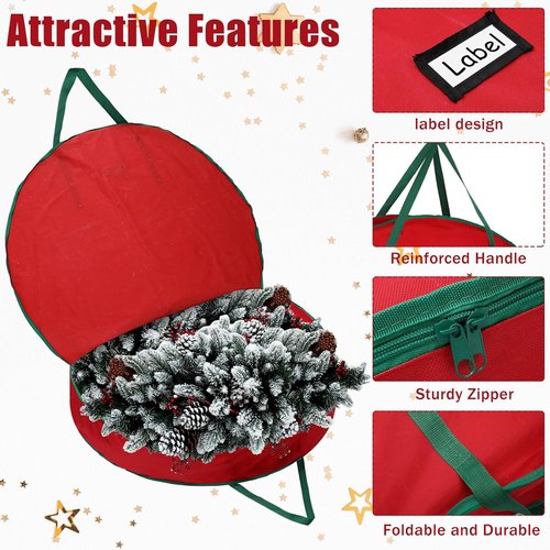 Abbylike Extra Large Christmas Wreath Storage Bag - 48 Inch Oxford Organizer with Zipper & Reinforced Handle