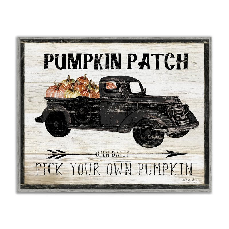 Stupell Industries 'Fall Harvest Picking Sign', Framed Giclee Art, Gray, 14 x 11 Inches, Easy to Hang and Sturdy, Made in USA, by Cindy Jacobs