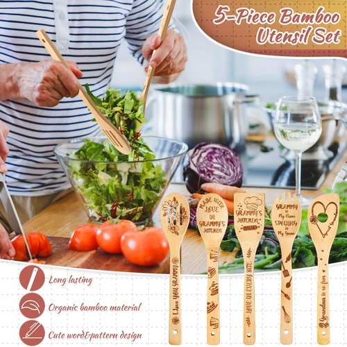 Leyndo 10 Pcs Christmas Grammy Kitchen Gifts Set Include Apron Tea Towel Tea Spoon Pot Holder Oven Mitt Bamboo Kitchen Cooking Spatula Baking
