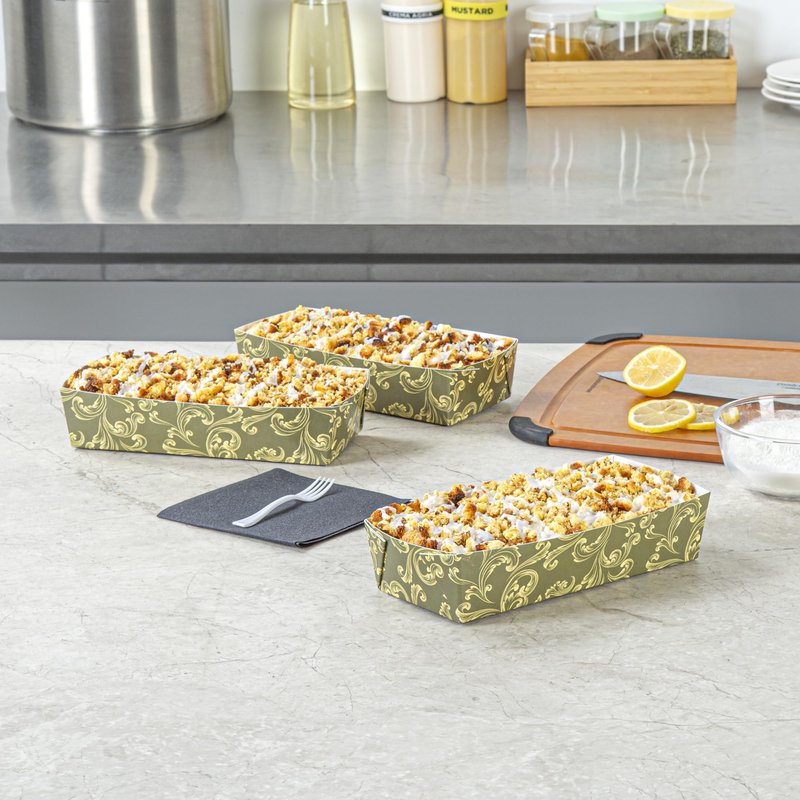 Restaurantware Baking Tray 100 Count 7.8 x 3.6 Inches 14 Ounce Disposable Paper Oven-Safe Baking Mold, Grease-Resistant Floral Design Green Baking Molds for Cupcakes, Breads and Baking