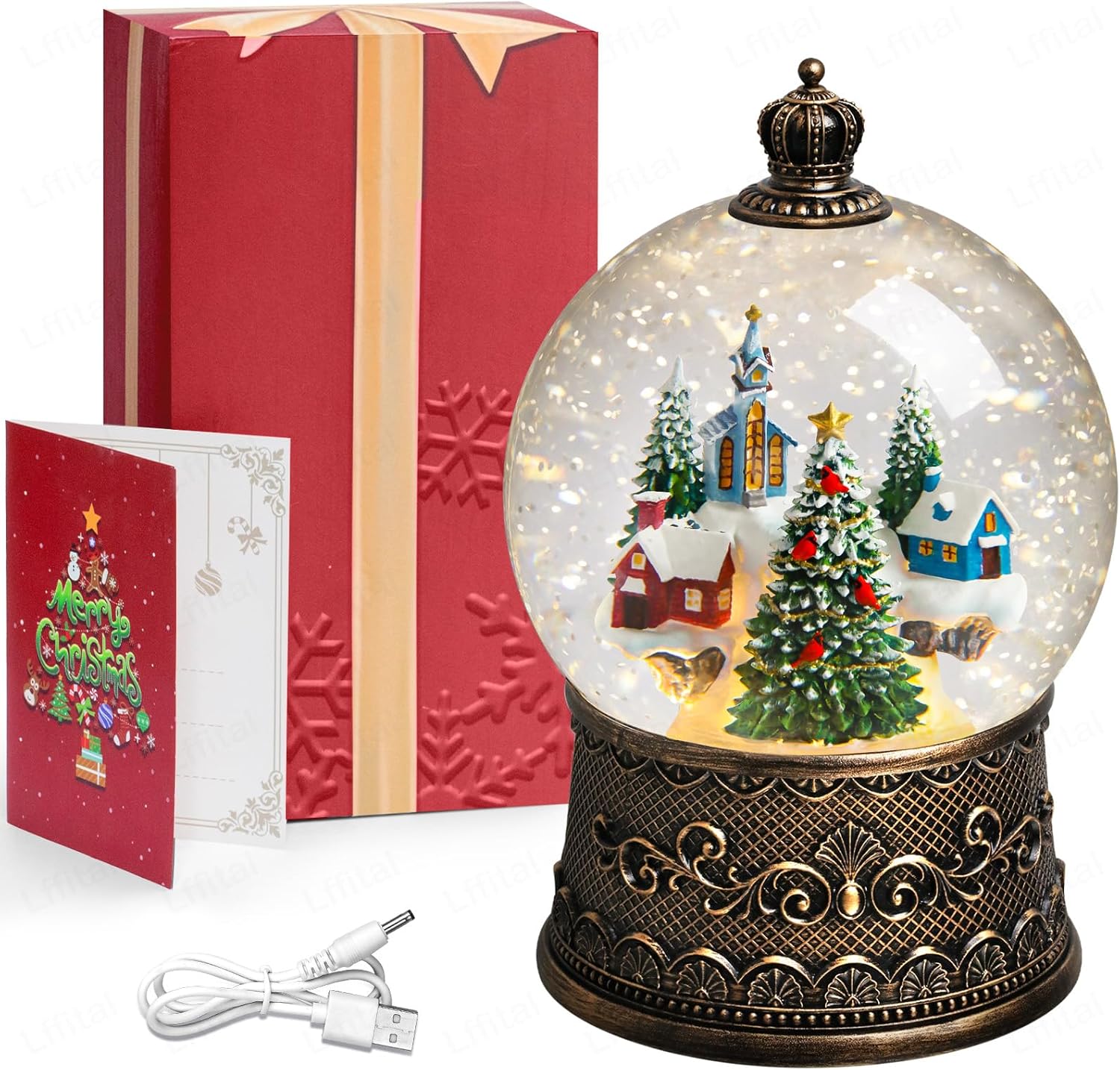 Regine Switzerland Christmas Snow Globe Lantern - Lighted Indoor Decorations with Music & Timer, Mountain Church Design