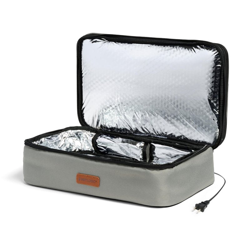 HOTLOGIC Max XP Large Portable Electric Lunch Box Food Heater - Expandable Food Warmer Tote and Heated Lunchbox for Adults Work/Car/Home - Cook, Reheat, and Keep Your Food Warm 120V, Gray