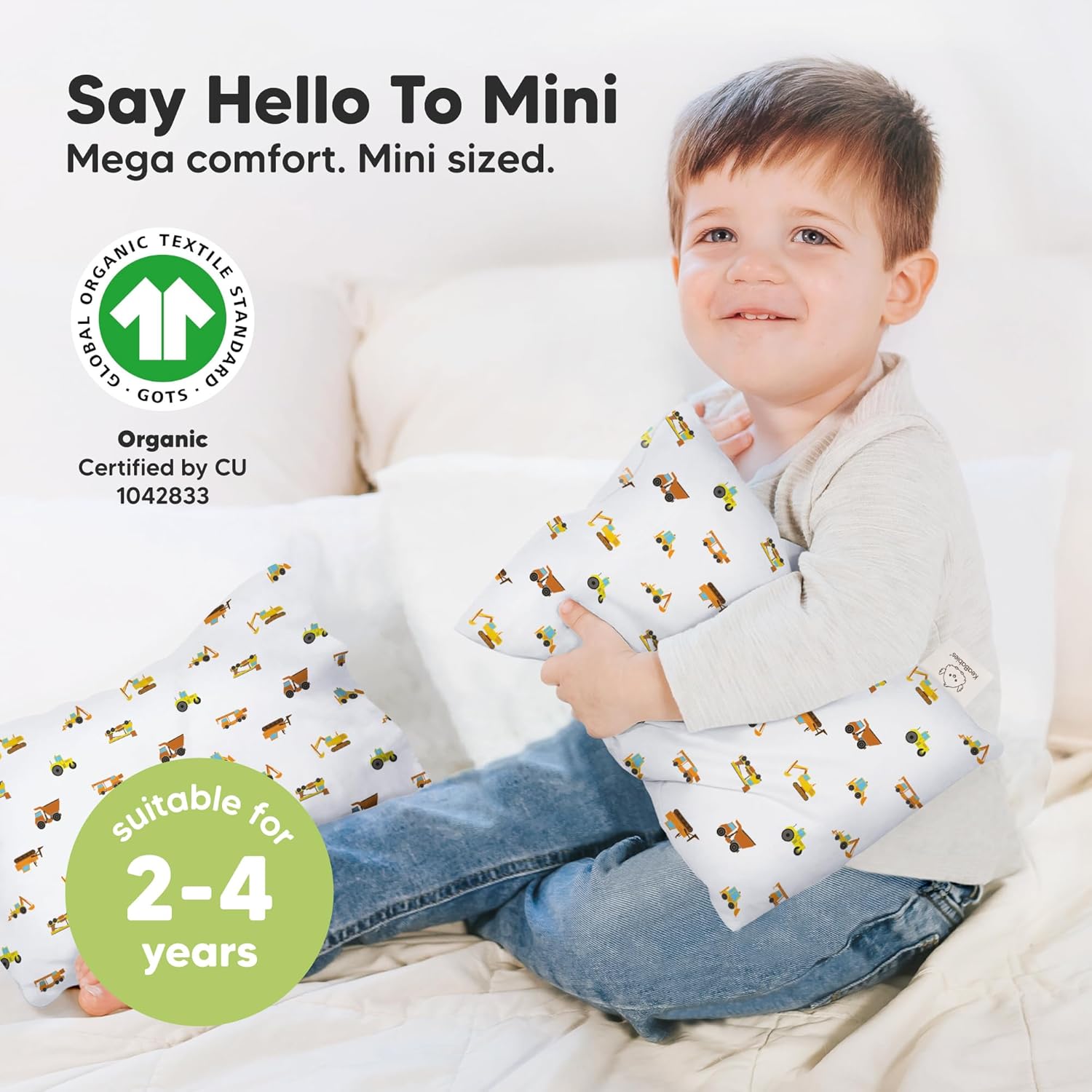 My Little Dreamy Mini Toddler Pillow - Soft Organic Cotton Travel Pillowcase 9x13 for Kids 2-4 Years Old