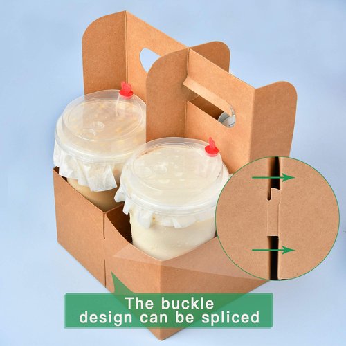2 Cup Disposable Drink Carrier with Handle, Supkiir Kraft Paperboard Cup Holder for Hot or Cold Drinks, to Go Coffee Cup Holder for Food Delivery Service (20, Kraft)