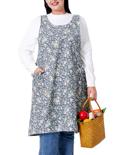 VIKIDEER Comfortable Huge Plus Size Aprons for Women Adjustable Cross Back Floral Cotton Linen Aprons Beggarticks