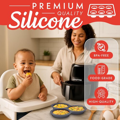 Gourmia Air Fryer Accessories Set - 3-Piece Silicone Liner & Egg Bite Cooker | BPA-Free, Heat Resistant, Dishwasher Safe