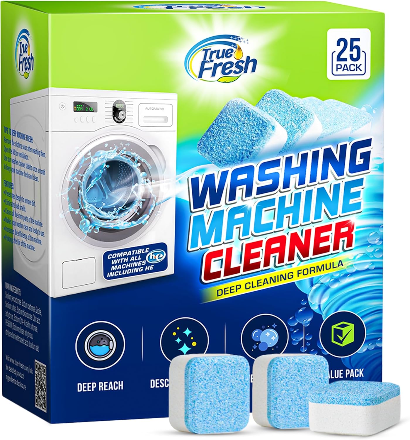 Skiennix Washing Machine Cleaner Tablets - 25 Pack for Deep Cleaning & Pet Hair Removal | Compatible with All Washers