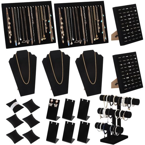 Fingertip WD 20 Pcs Black Velvet Jewelry Display Sets, Necklace Bracelet Holder Jewelry Bust Holder Stand Ring Display Stand for Selling Craft Showcase Organizer