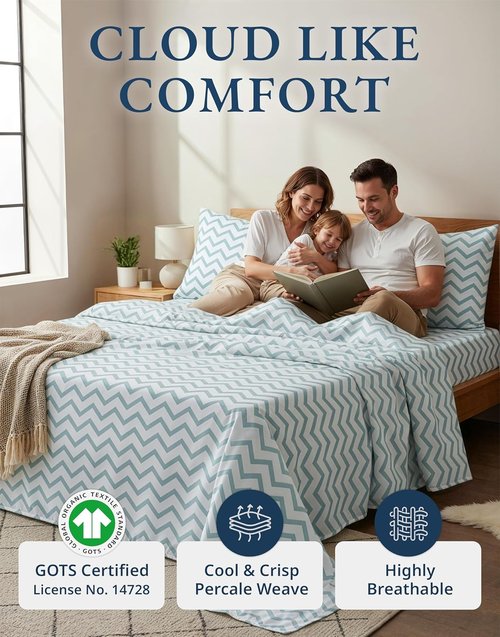 LANE LINEN 100% Organic Cotton Twin Bed Sheets - Naturally Cooling, Deep Pocket, Eco-Friendly Chevron Design