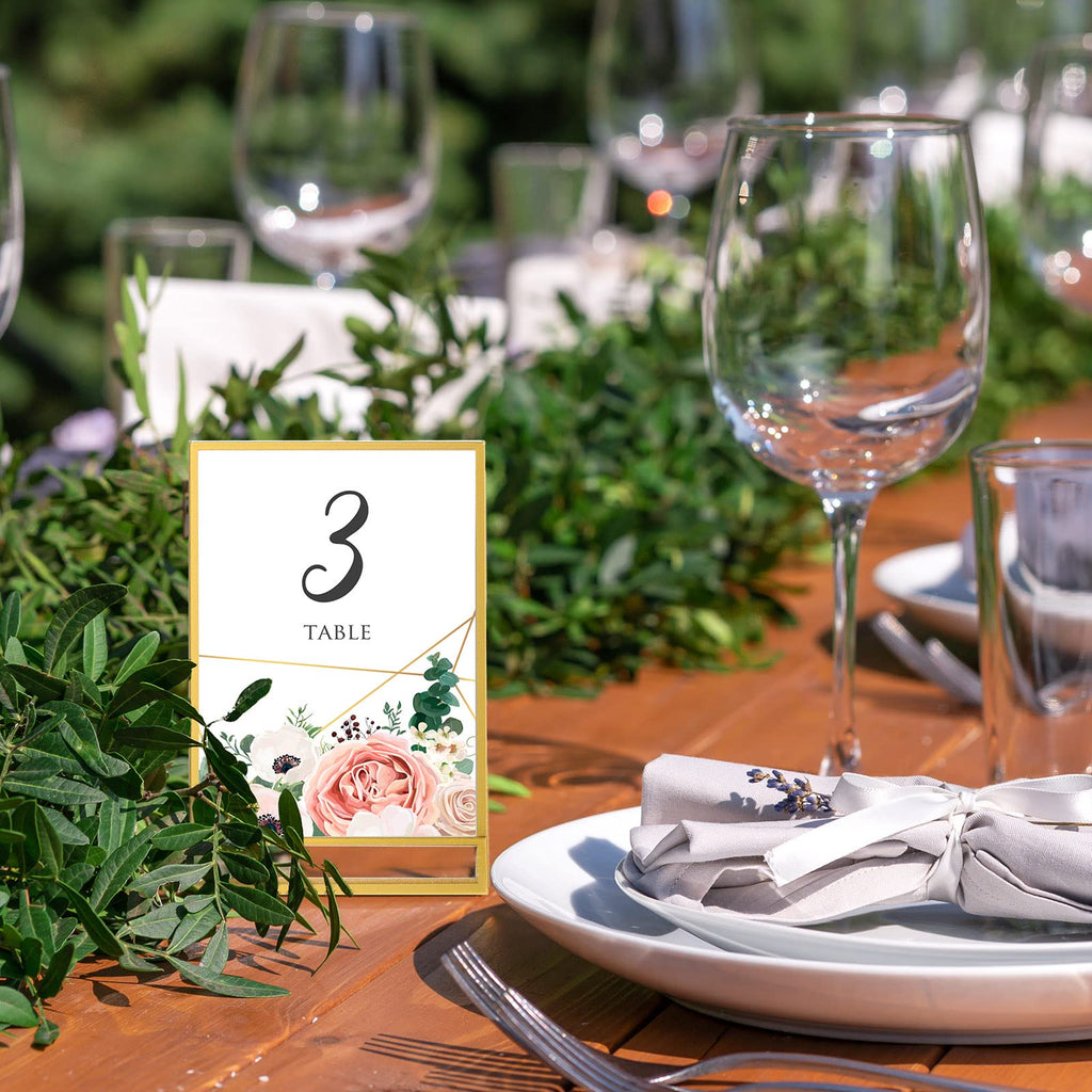 Yalikop 18 Pieces Frames Table Numbers Clear Table Sign Double Sided Picture Photo Frame Table Number Holder Acrylic Sign Holder for Wedding Table Menu Holder(4 x 6 Inches,Gold)