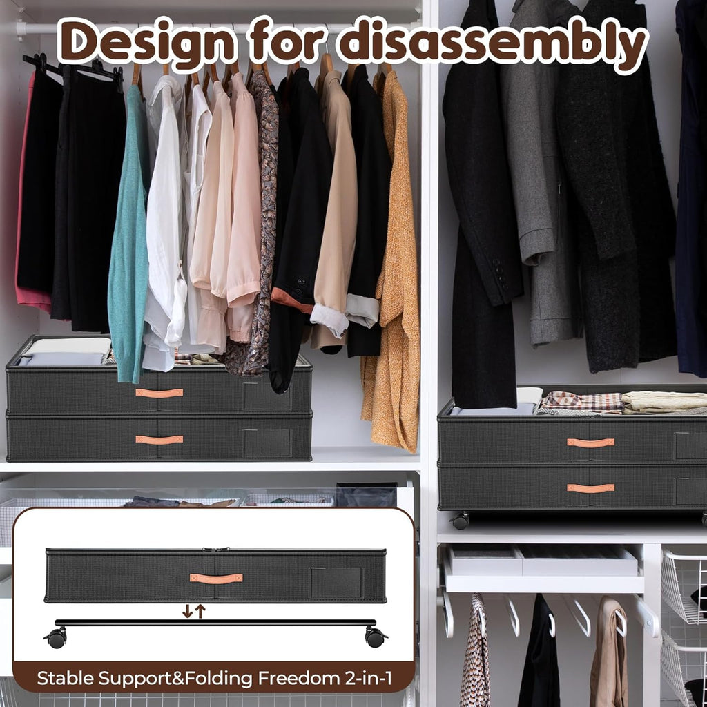 Under Bed Storage Containers by [Brand Name] - 66L Rolling Drawers with Clear Lids | 2-Pack for Clothes & Shoes (30” L x 16.2” W x 7.5” H)