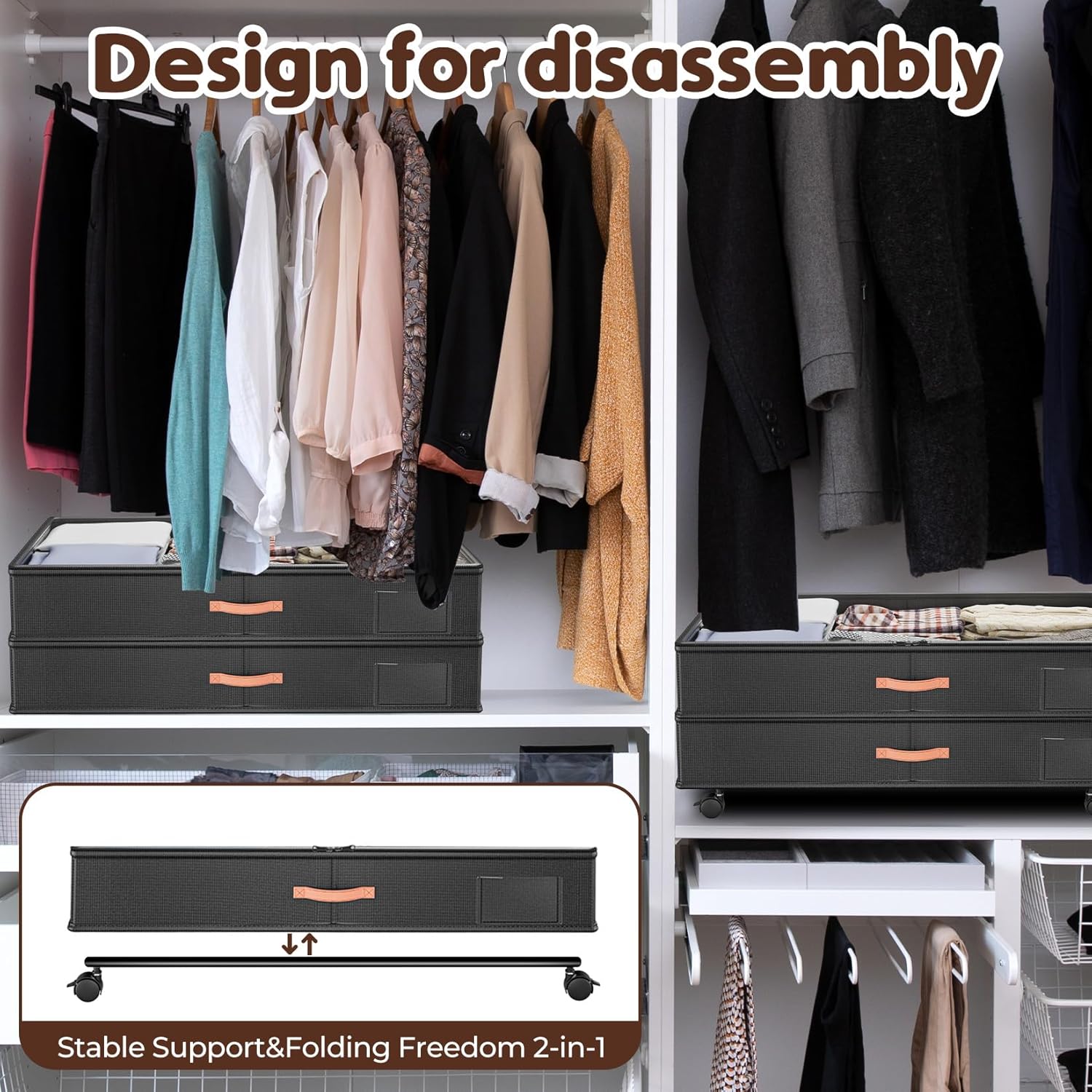 Under Bed Storage Containers by [Brand Name] - 66L Rolling Drawers with Clear Lids | 2-Pack for Clothes & Shoes (30” L x 16.2” W x 7.5” H)