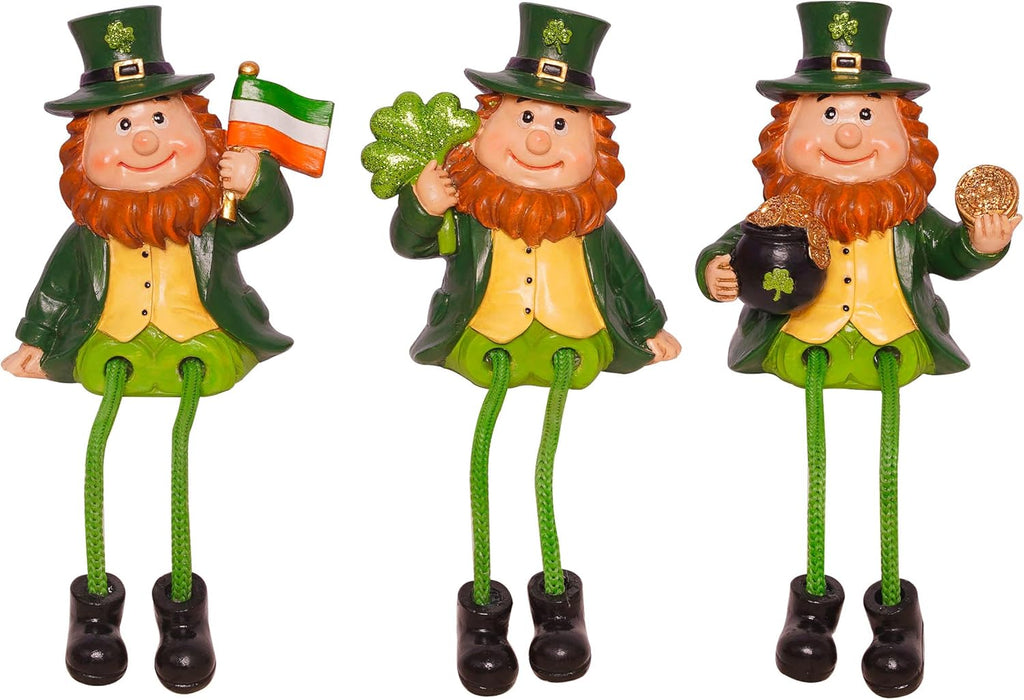 Skiennix St. Patrick's Day Gnome Figurine - Lucky Shamrock & Gold Coins | Resin Home Decor Statue
