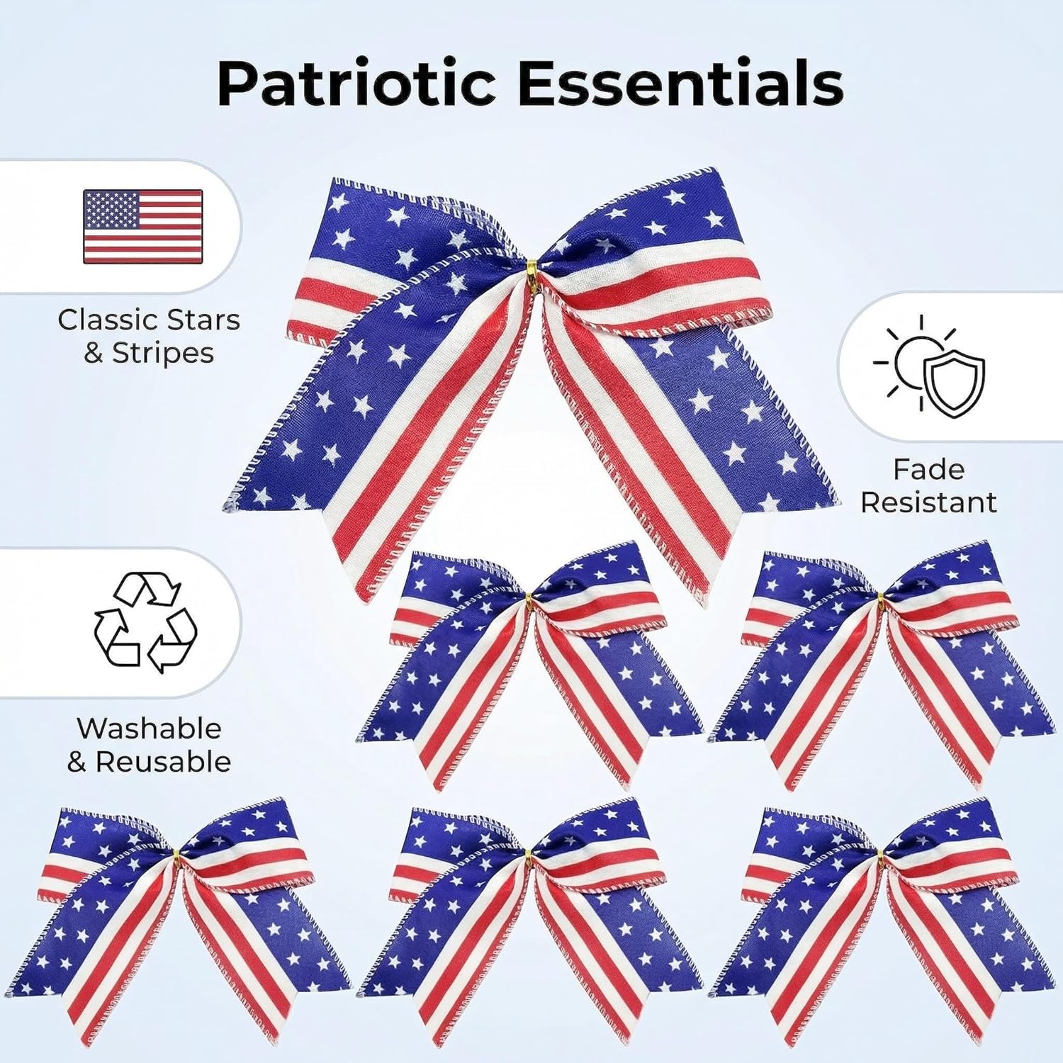 Patriotic USA Bows by 4th of July Decorations | 12-Pack Red, White & Blue Wreath Bows for Independence Day