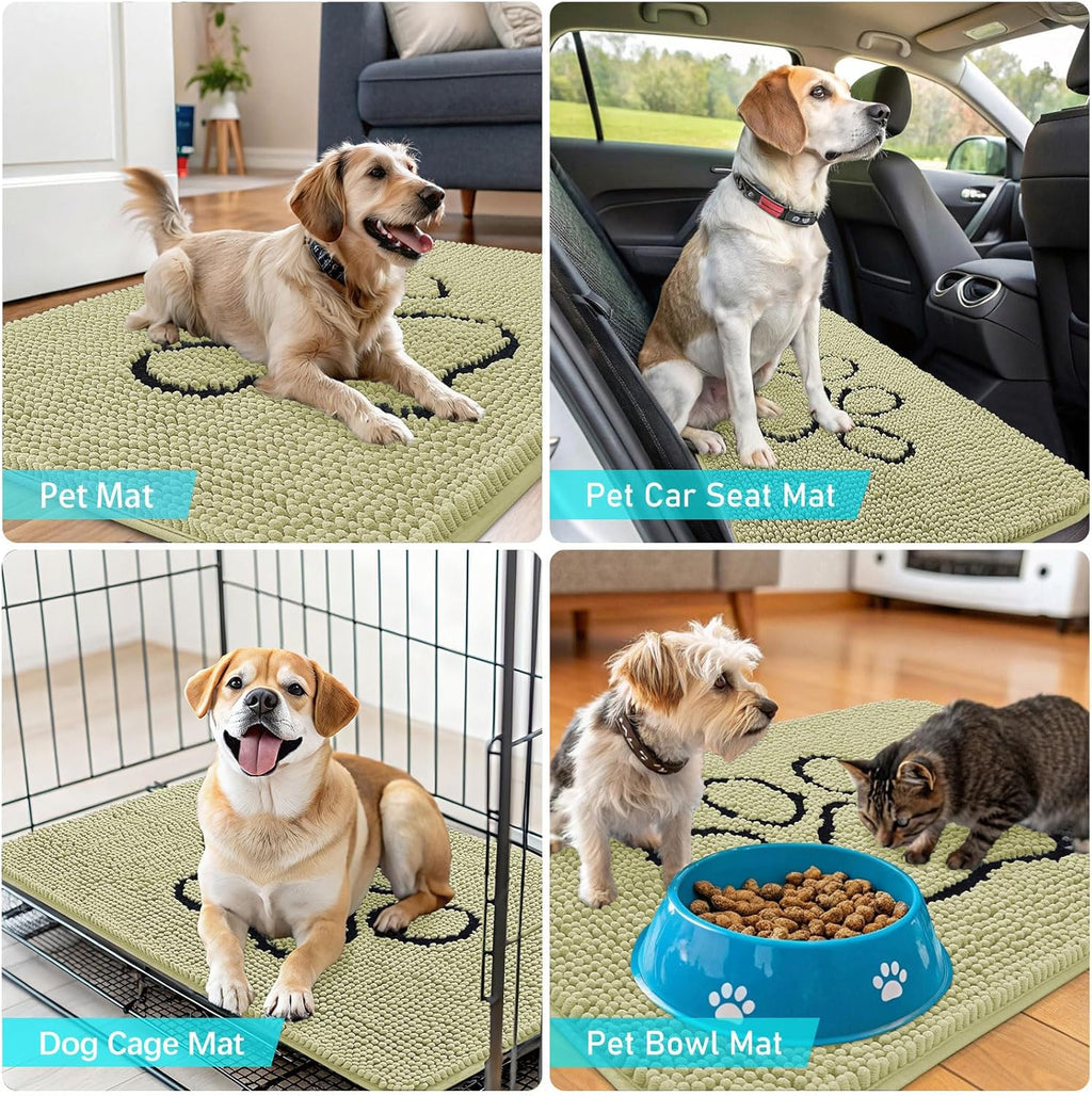 OLANLY Dog Door Mat - Absorbent Non-Slip Mud Mat for Paws | 30x20 Paw Print Design in Vanilla