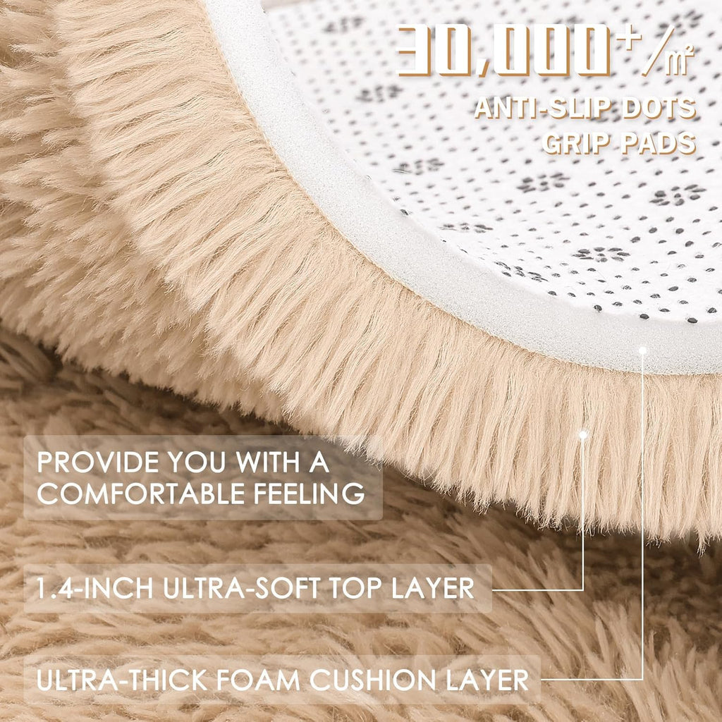 OLANLY 4x4 Soft Fluffy Shaggy Accent Rug - Machine Washable Indoor Carpet for Bedroom & Nursery, Beige