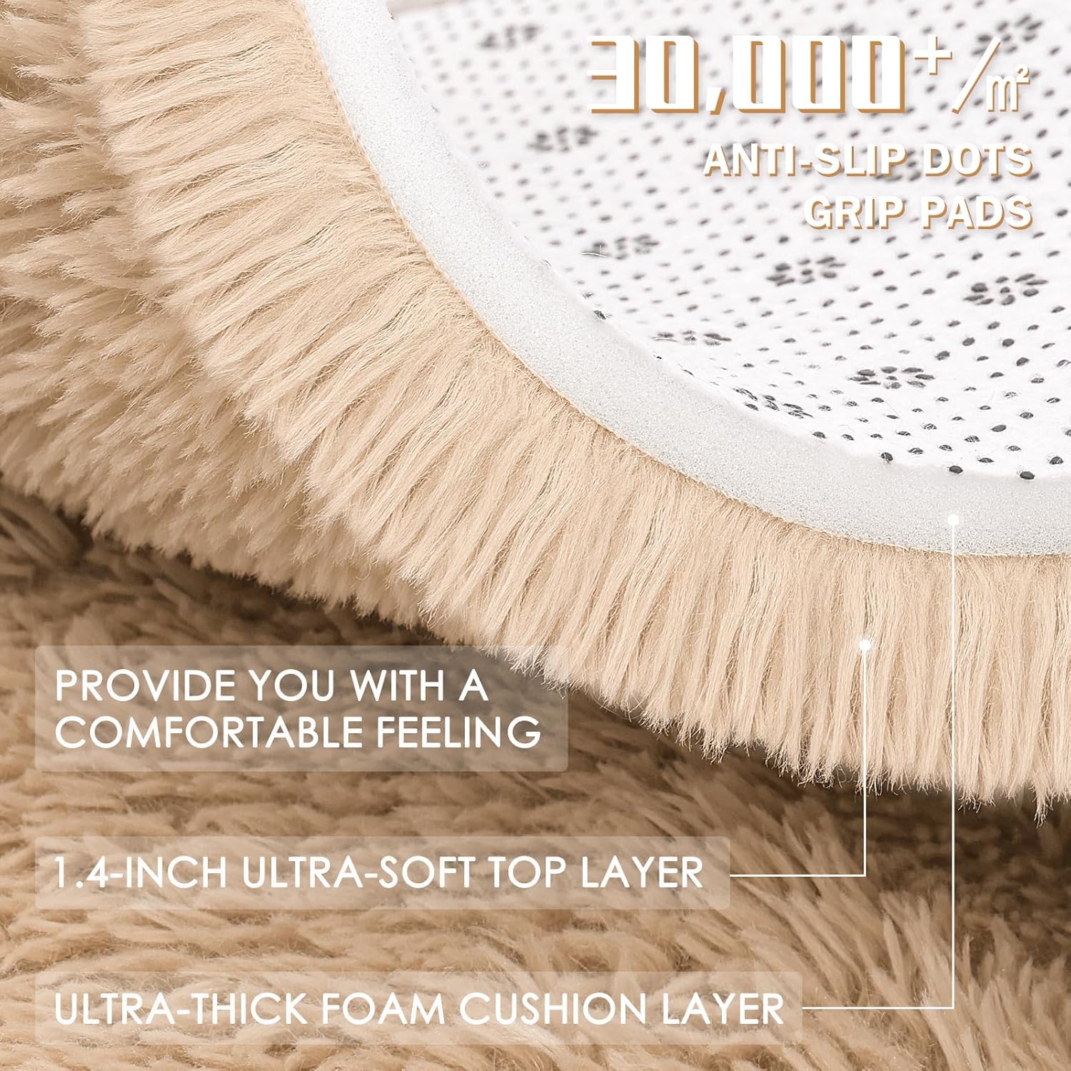 OLANLY 4x4 Soft Fluffy Shaggy Accent Rug - Machine Washable Indoor Carpet for Bedroom & Nursery, Beige