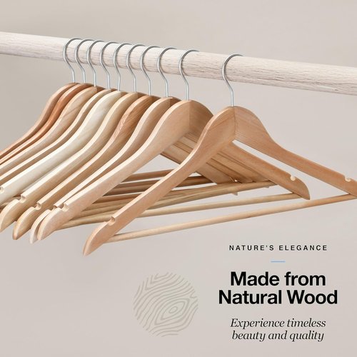 Home It Wooden Hangers 30 Pack - Durable Non-Slip Natural Wood Coat Hangers | Heavy Duty for Jackets, Shirts, Pants & Suits