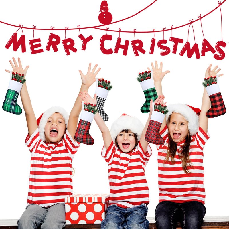 Skylety 60 Pcs Mini Christmas Stockings 8.27 Inch Small Buffalo Plaid Red Black Stockings Hanging Ornament Classic Bulk Christmas for Family Holiday Party Gift Xmas Tree Decoration