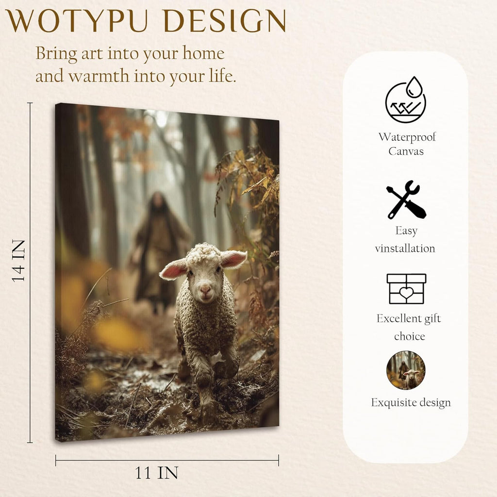 WOTYPU Jesus and the Lamb Wall Art - Framed Christian Canvas Print for Home Decor | 11x14 Inches