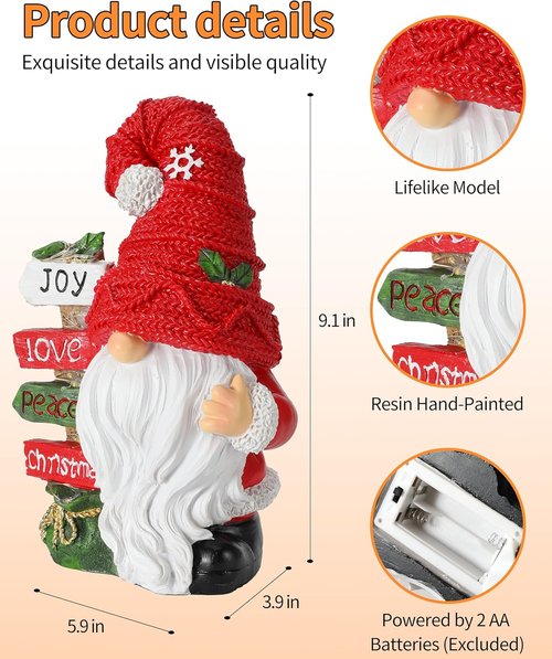 iStatue Christmas Gnome Figurine - Lighted Snowflake Sign | 9.4'' Resin Holiday Decor Gift