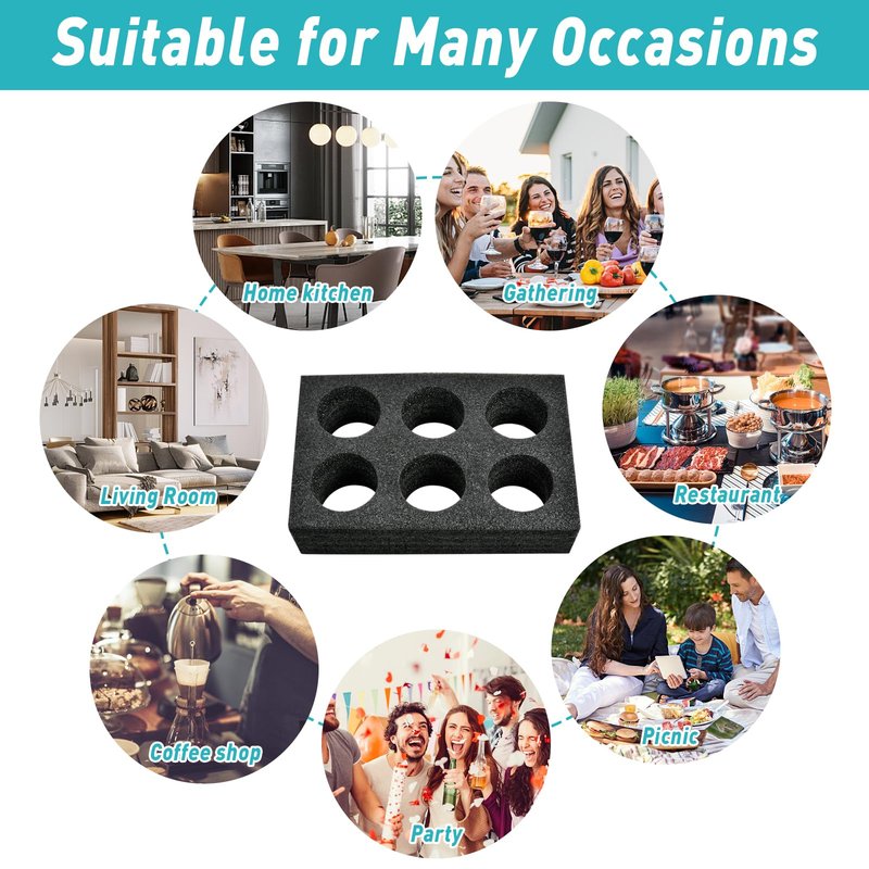 Akamino 2Pcs Takeout Cup Holders Foam, 6 Cups Foam Takeout Coffee Carrier Trays to Go Drink Holder for Delivery Hot and Cold Beverages, Milk Tea (Black, 31x20CM)