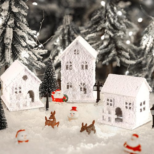 Gerrii Christmas Village Houses Set - 17 Pcs Winter Figurines with Santa | White Desktop Ornament for Holiday Decor